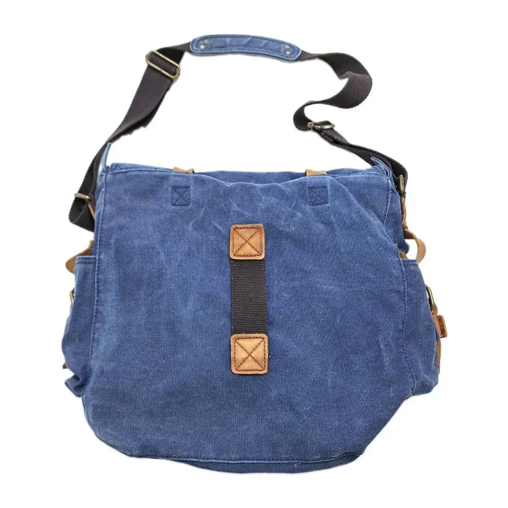 Kattee Military Messanger Bag Canvas Leather Shoulder Bag Camera Laptop Blue